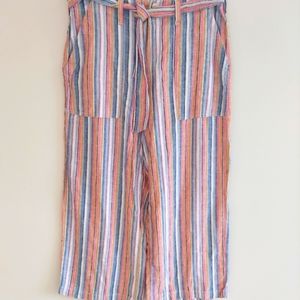 NWT Seven 7 Linen Blend Striped Crop Wide Leg Pants Size 4